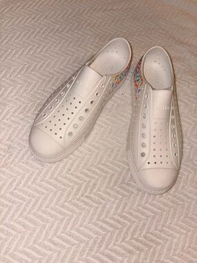 Native White Slip-On Sneakers with Multicolor Heel Accent